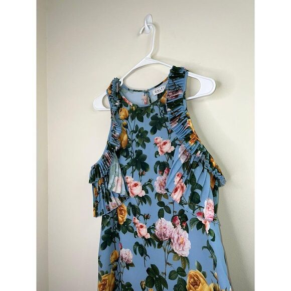 DELFI Blue Floral Cold Shoulder Mini Dress Size S - Picture 2 of 9